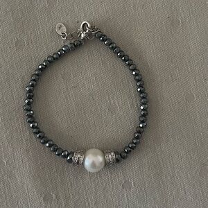 Hematite Beaded Bracelet with Pearl & Crystal Accents